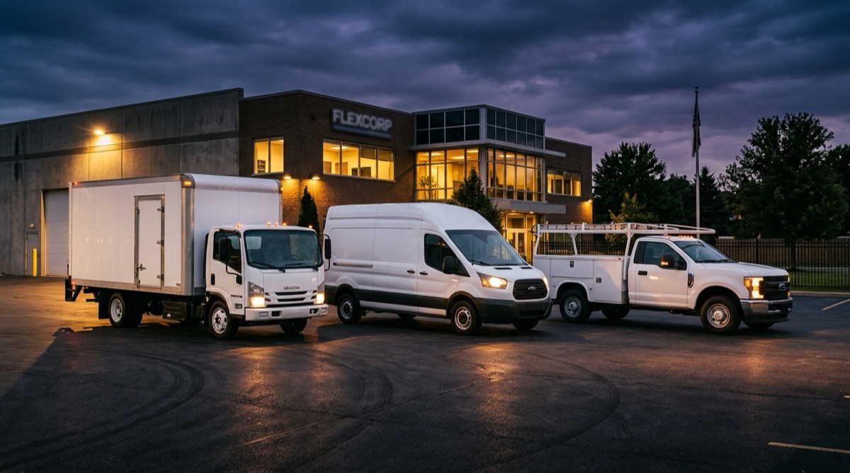 Commercial work vehicles: box truck, cargo van and service pickup
